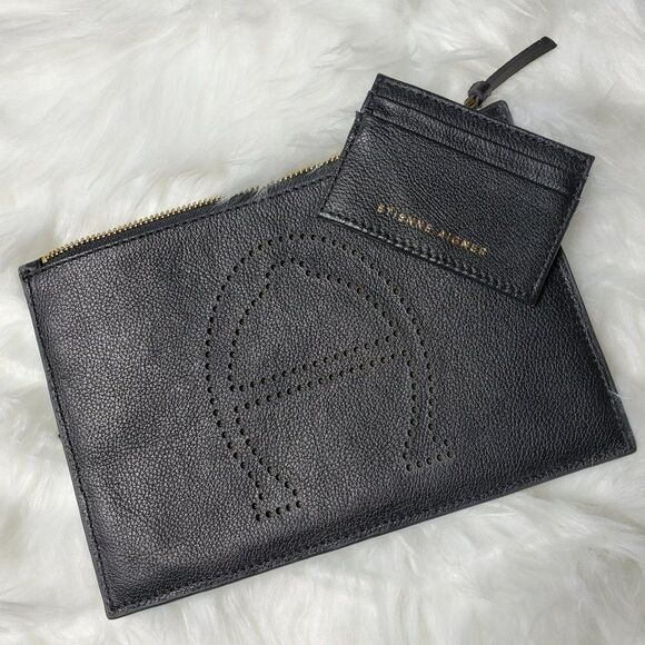 Etienne Aigner Handbags - Etienne Aigner Black Leather Clutch and Card Holder NWOT